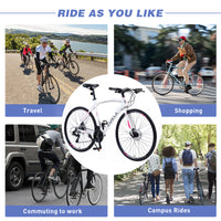 24 Speed Hybrid Bike Disc Brake 700C Road Bike For Men Women'S City Bicycle White Aluminium