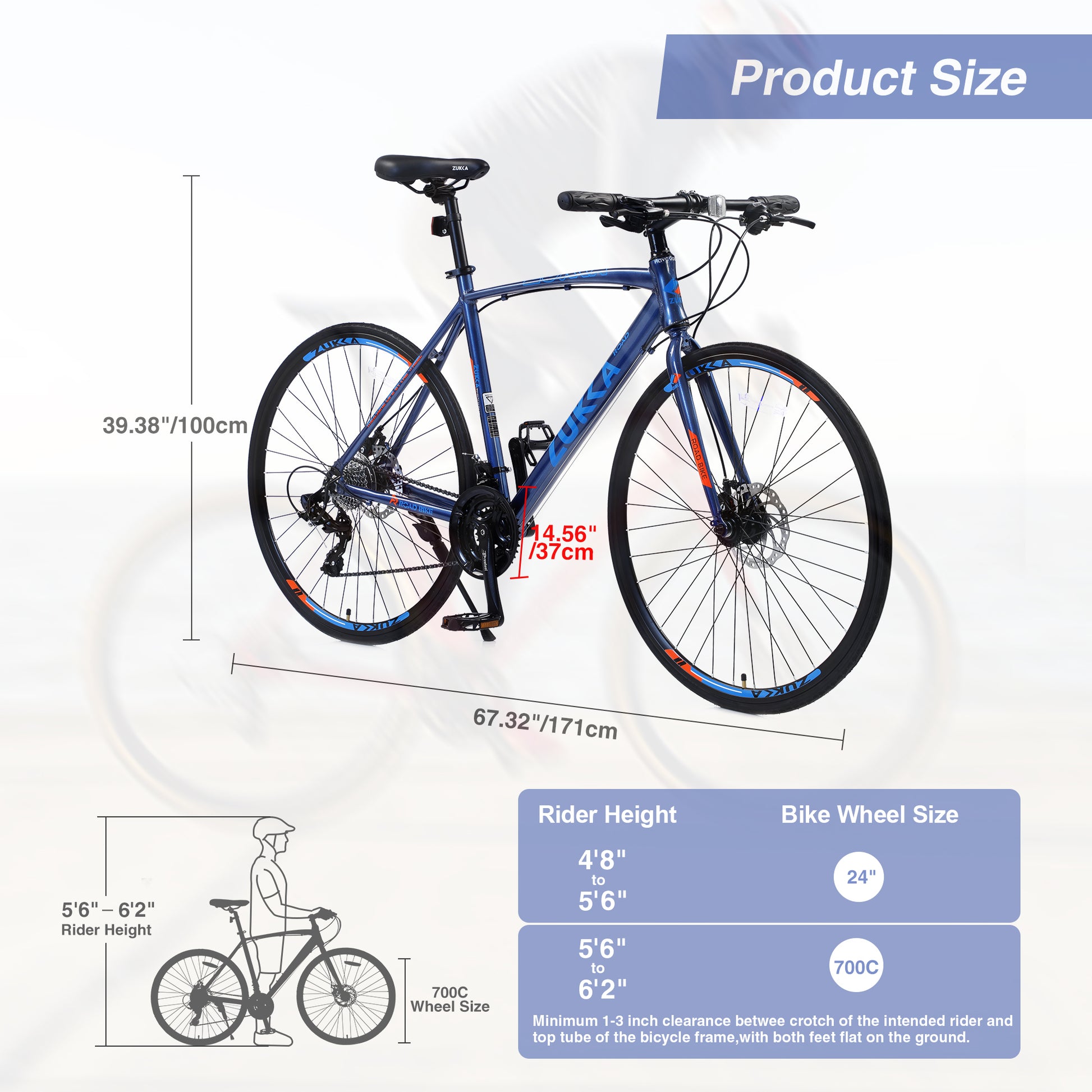 24 Speed Hybrid Bike Disc Brake 700C Road Bike For Men Women'S City Bicycle Cycling Blue Garden & Outdoor Aluminium