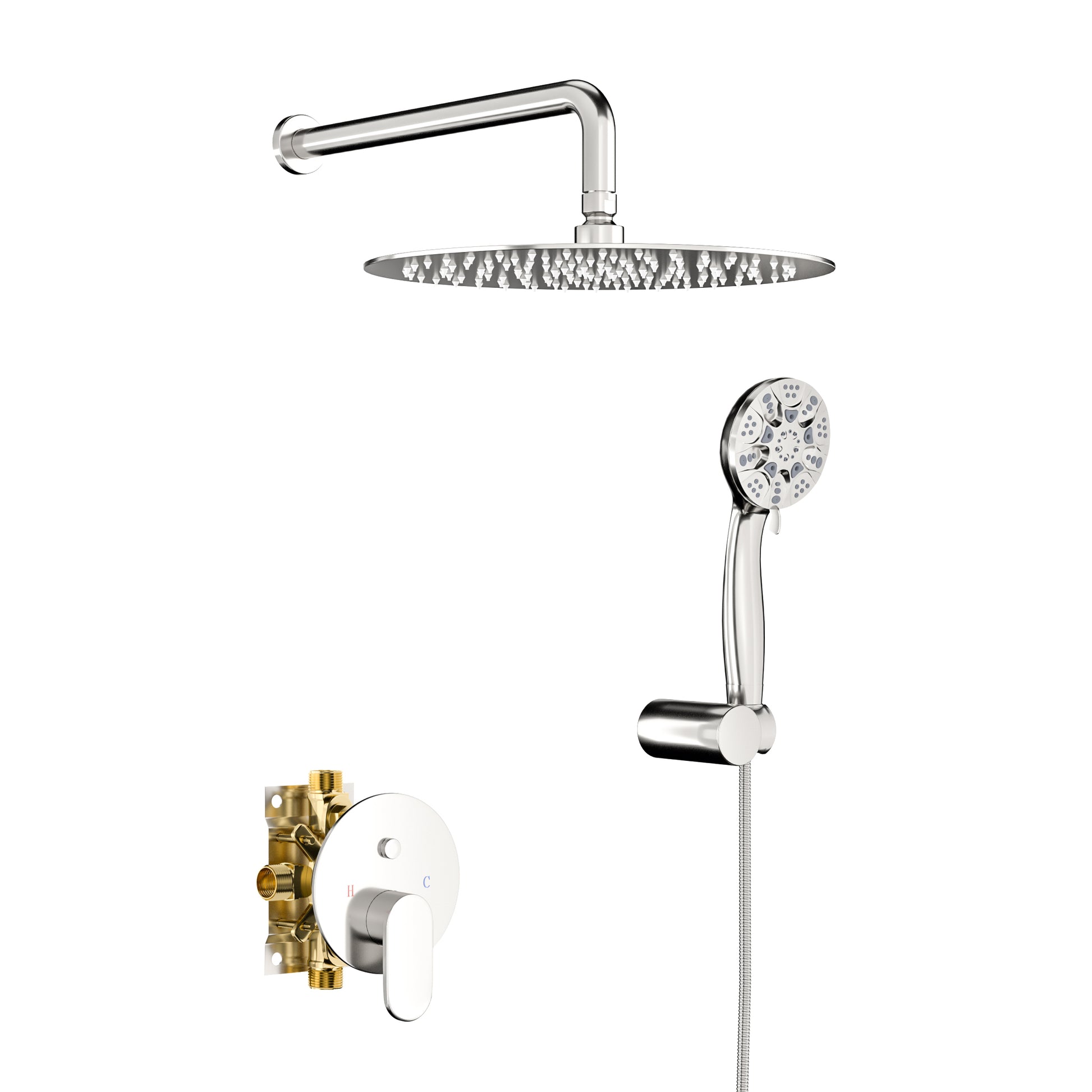 10" Rain Shower Head Systems, Dual Shower Heads brushed nickel-stainless steel