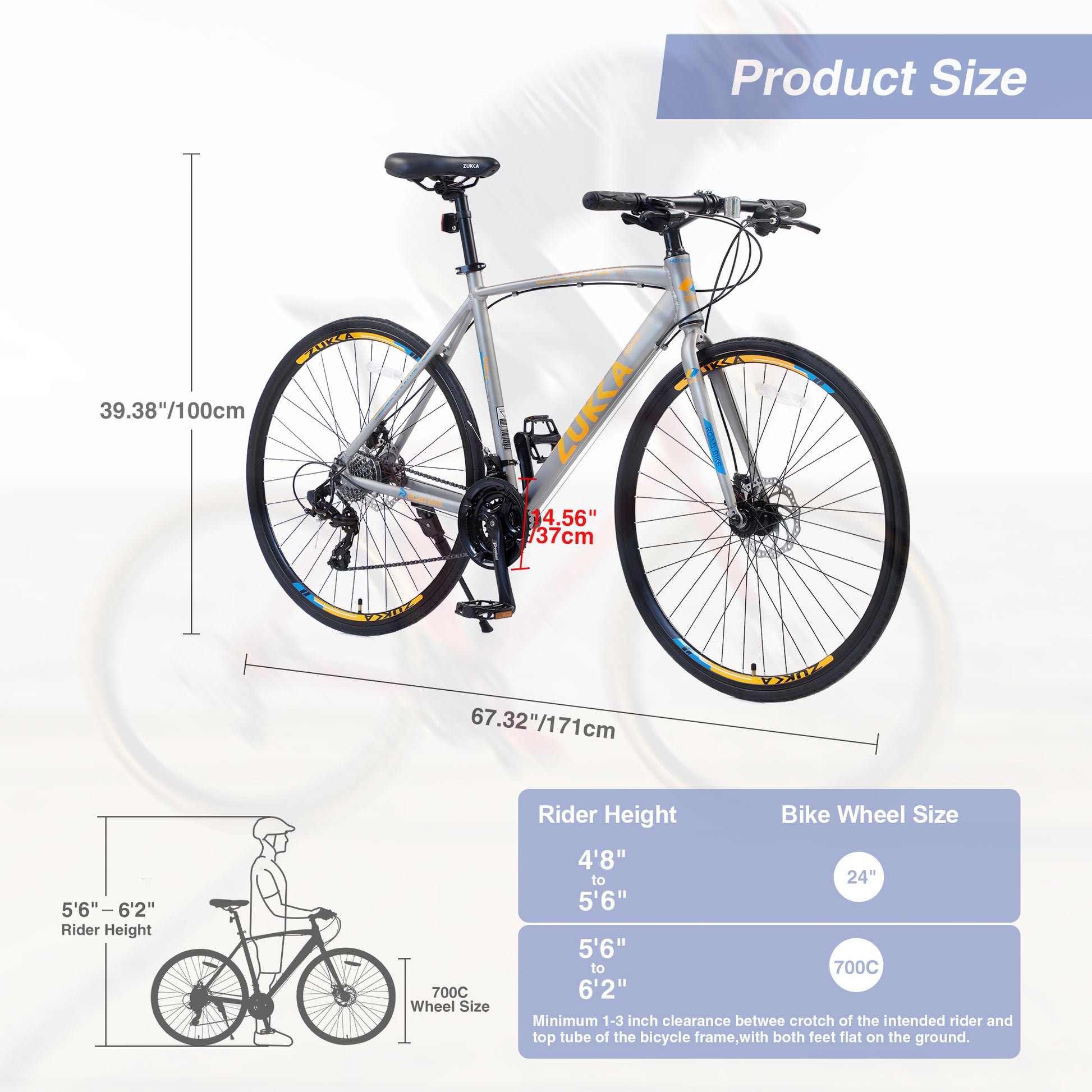 24 Speed Hybrid Bike Disc Brake 700C Road Bike For Men Women'S City Bicycle Silver Aluminium