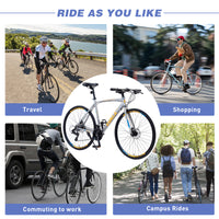 24 Speed Hybrid Bike Disc Brake 700C Road Bike For Men Women'S City Bicycle Silver Aluminium