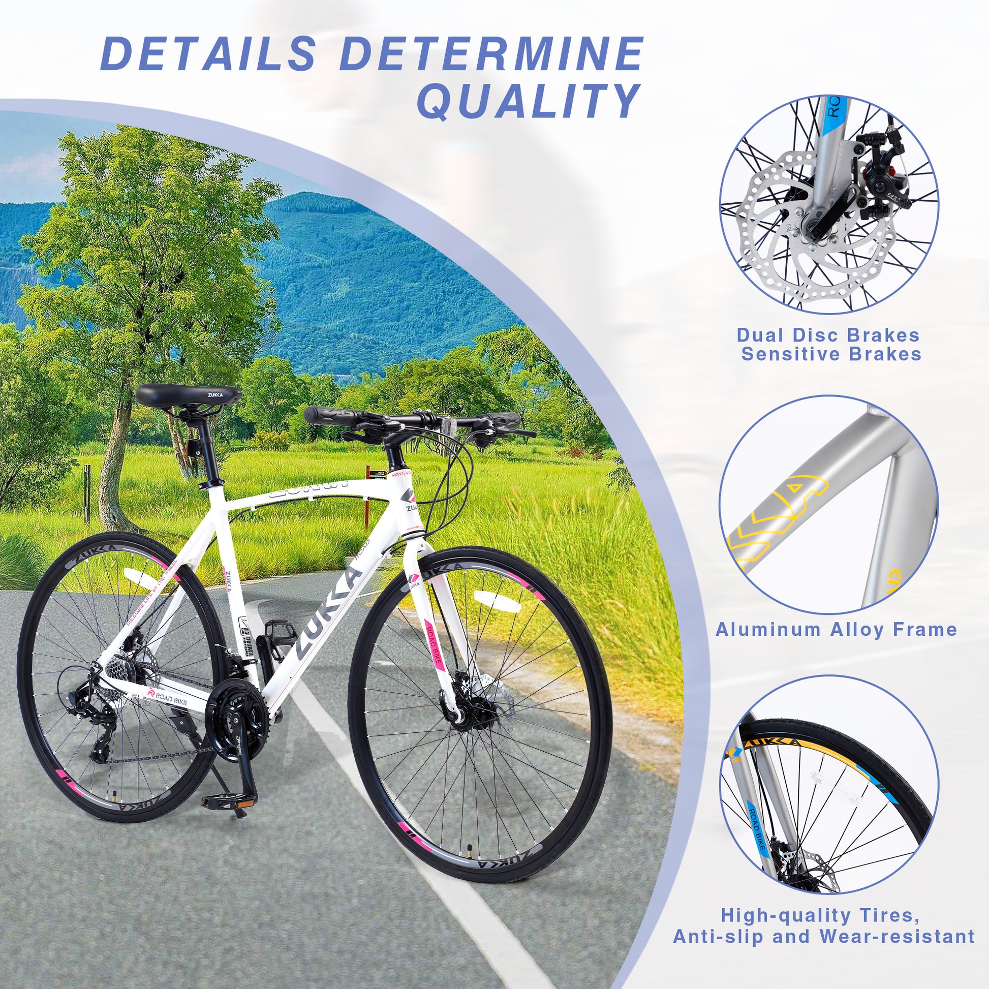 24 Speed Hybrid Bike Disc Brake 700C Road Bike For Men Women'S City Bicycle White Aluminium