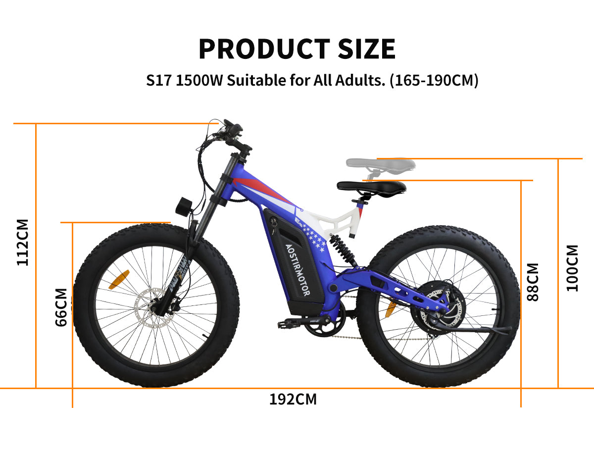 Aostirmotor 26" 1500W Electric Bike Fat Tire P7 48V 20Ah Removable Lithium Battery For Adults S17 1500W Blue Aluminium