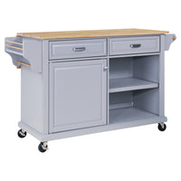 Cambridge Natural Wood Top Kitchen Island With Storage Gray Solid Wood Mdf