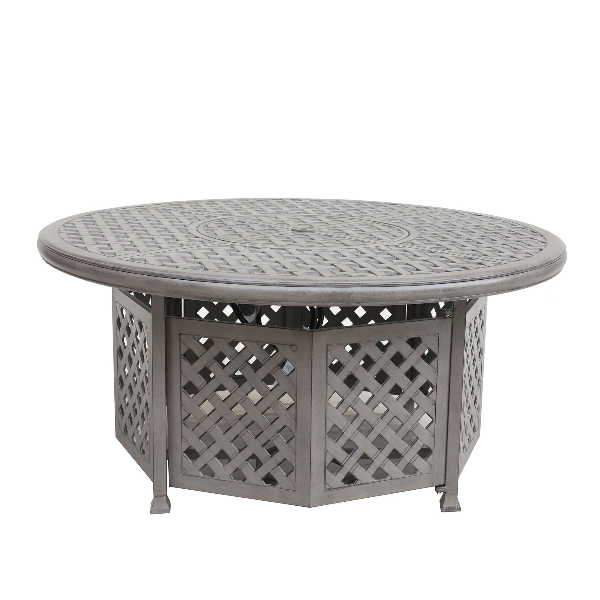 Cast Aluminum Propane Gas Firepit Table, Chat Height Grey Aluminium