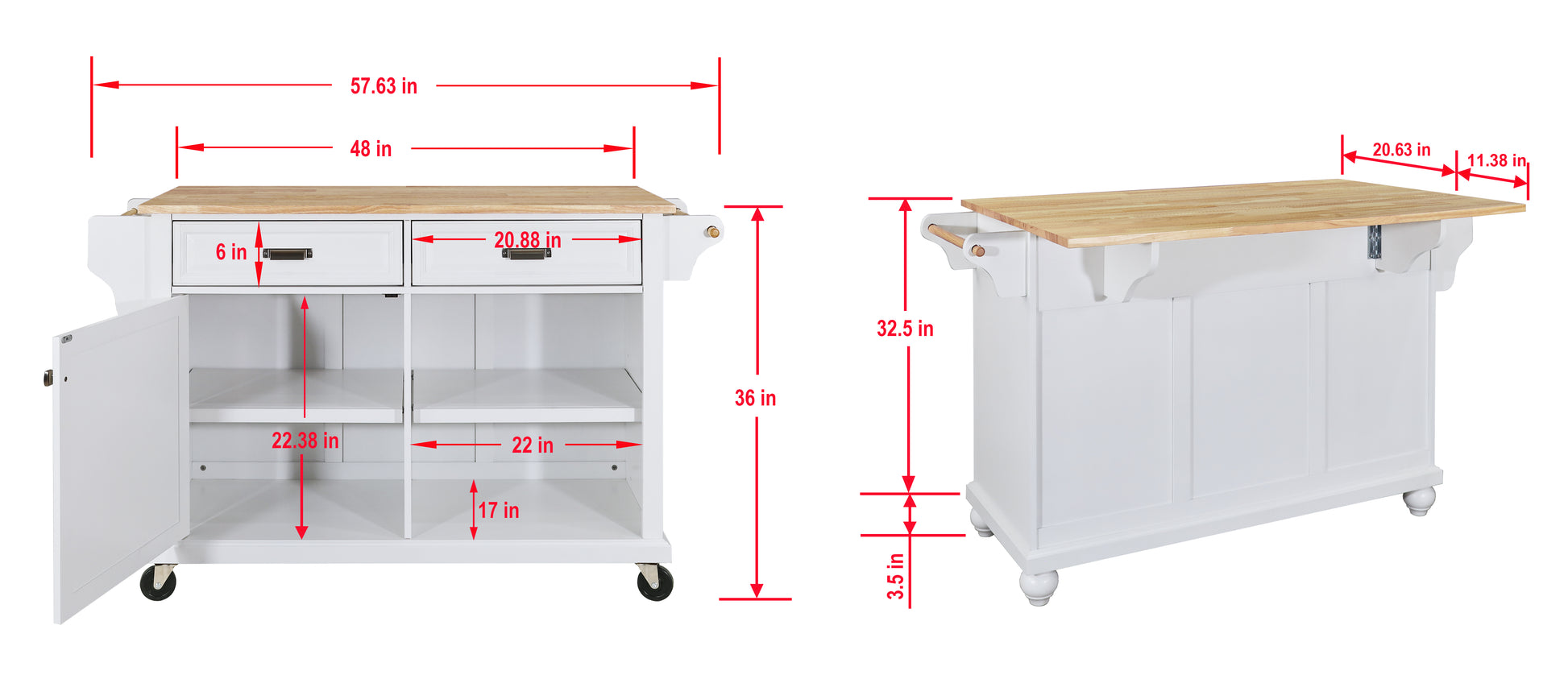 Cambridge Natural Wood Top Kitchen Island With Storage Gray Solid Wood Mdf