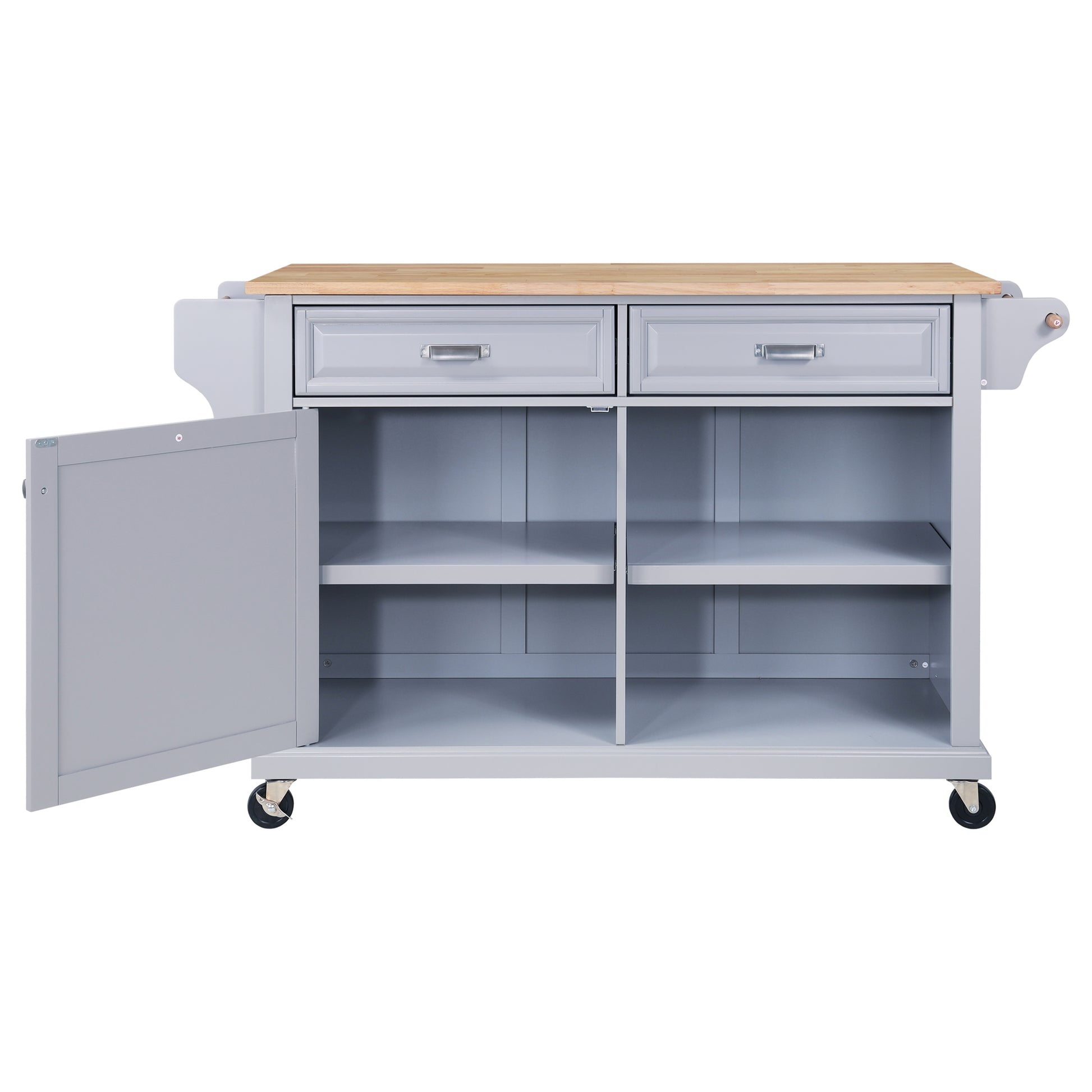 Cambridge Natural Wood Top Kitchen Island With Storage Gray Solid Wood Mdf