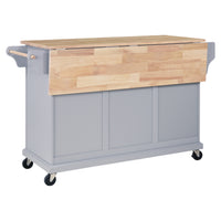 Cambridge Natural Wood Top Kitchen Island With Storage Gray Solid Wood Mdf