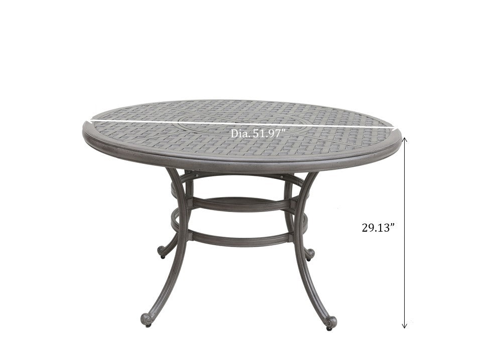 All Weather And Durable 52" Round Cast Aluminum Round Dining Table With Umbrella Hole Grey Aluminium