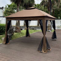 Outdoor 11X 11Ft Pop Up Gazebo Canopy With Removable Zipper Netting,2 Tier Soft Top Event Tent,Suitable For Patio Backyard Garden Camping Area With 4 Sandbags,Brown Brown Metal