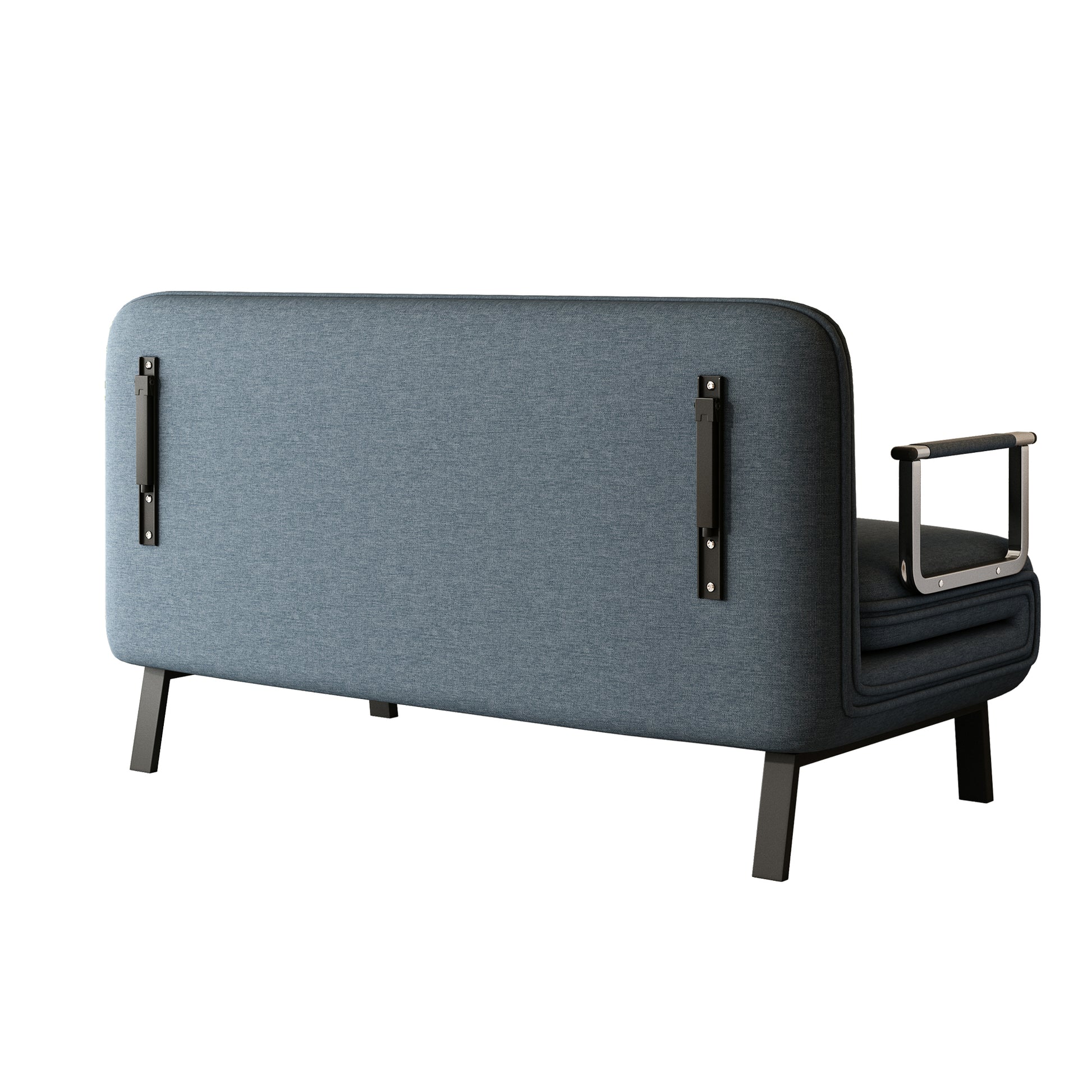 55 Convertible Chair Bed, Tri Fold Sofa Bed With Adjustable Backrest & Pillow, Leisure Chaise Lounge Couch With Sturdy Steel Frame For Home & Office, Comfortable Sleeper Chair Blue Grey Velvet Primary Living Space Contemporary Polyurethane Foam Metal 2