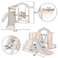 Toddler Slide And Swing Set 5 In 1, Kids Playground Climber Slide Playset With Basketball Hoop Freestanding Combination For Babies Indoor & Outdoor Pink Hdpe
