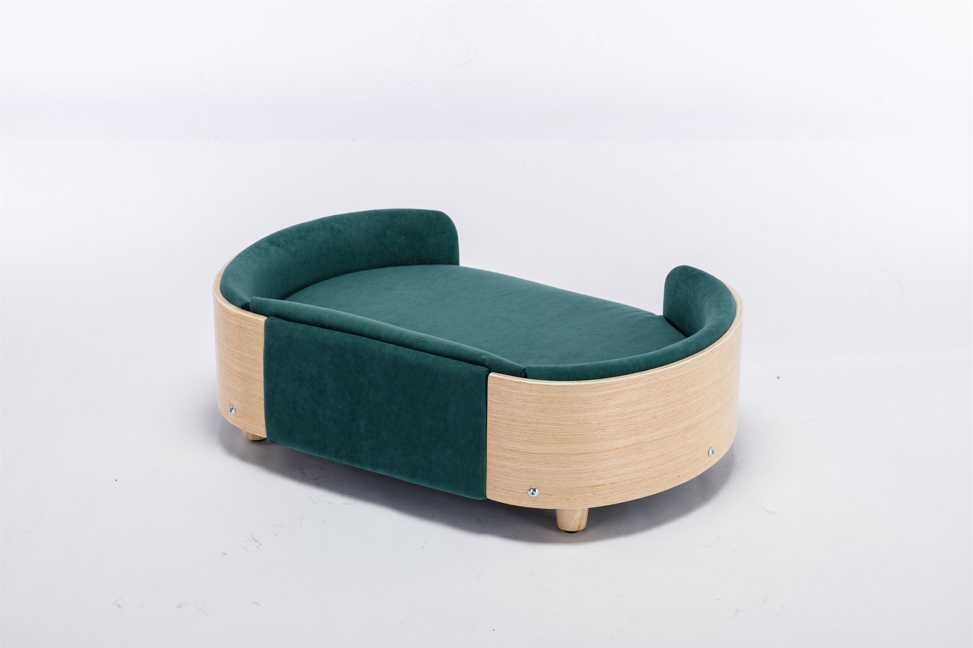 Scandinavian Style Elevated Dog Bed Pet Sofa With Solid Wood Legs And Bent Wood Back, Velvet Cushion,Mid Size,Dark Green Dark Green Removable Cover Scandinavian Dog Large 41 70 Lbs Foam Plywood