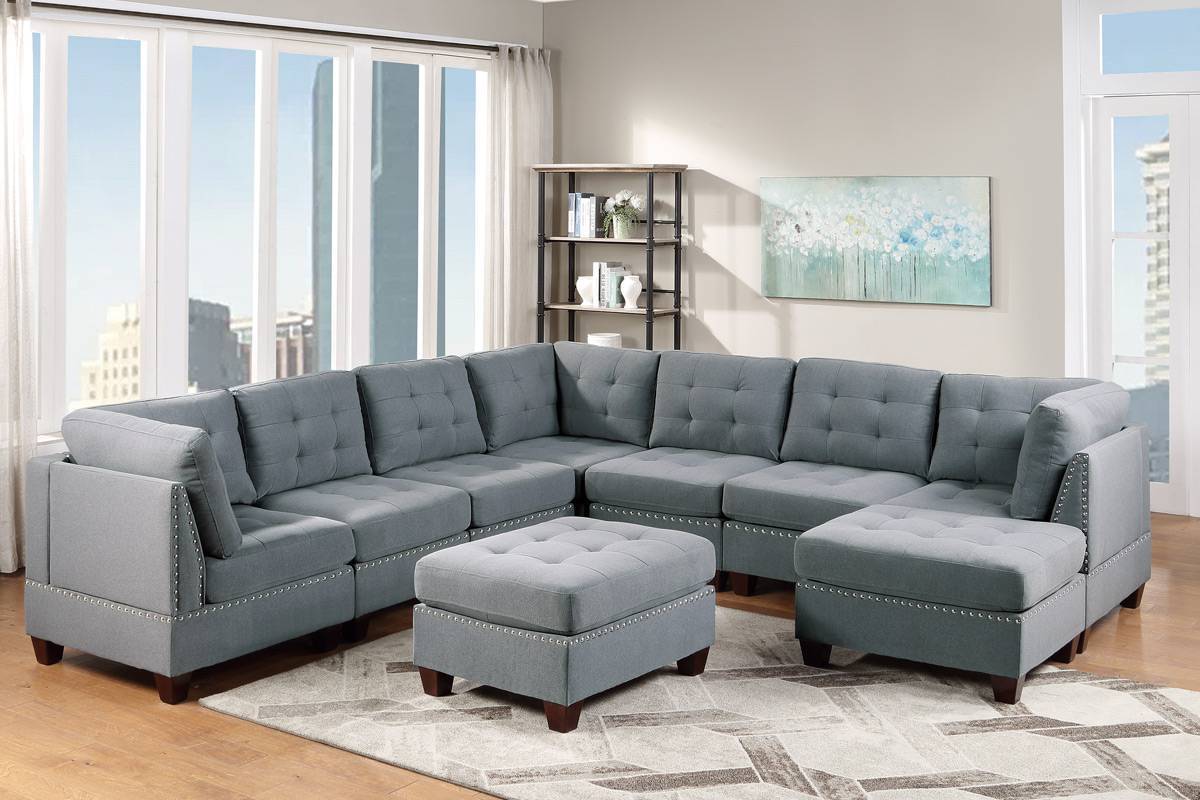Living Room Furniture Tufted Armless Chair Grey Linen Like Fabric 1Pc Armless Chair Cushion Nail Heads Wooden Legs Grey Primary Living Space Contemporary,Modern Fabric