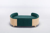 Scandinavian Style Elevated Dog Bed Pet Sofa With Solid Wood Legs And Bent Wood Back, Velvet Cushion,Mid Size,Dark Green Dark Green Removable Cover Scandinavian Dog Large 41 70 Lbs Foam Plywood