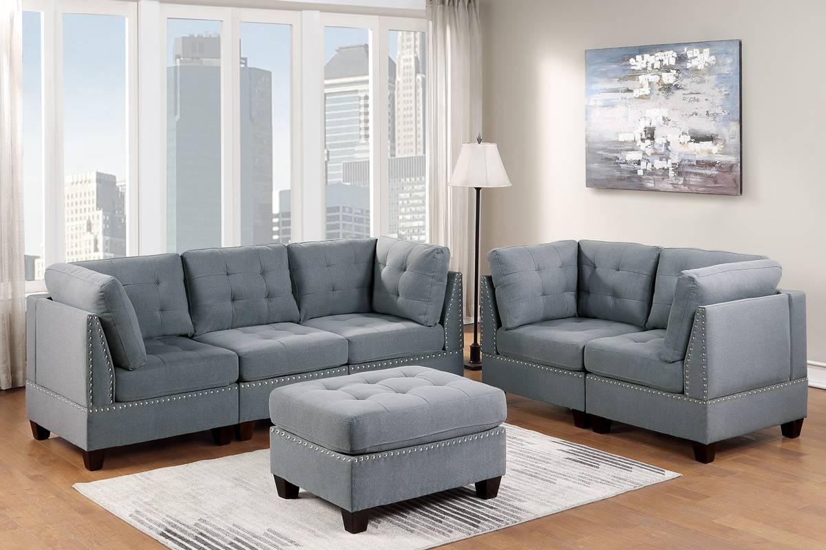 Living Room Furniture Tufted Armless Chair Grey Linen Like Fabric 1Pc Armless Chair Cushion Nail Heads Wooden Legs Grey Primary Living Space Contemporary,Modern Fabric