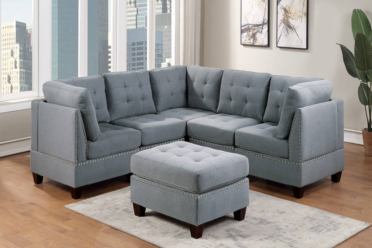 Living Room Furniture Tufted Armless Chair Grey Linen Like Fabric 1Pc Armless Chair Cushion Nail Heads Wooden Legs Grey Primary Living Space Contemporary,Modern Fabric