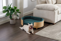 Scandinavian Style Elevated Dog Bed Pet Sofa With Solid Wood Legs And Bent Wood Back, Velvet Cushion,Mid Size,Dark Green Dark Green Removable Cover Scandinavian Dog Large 41 70 Lbs Foam Plywood