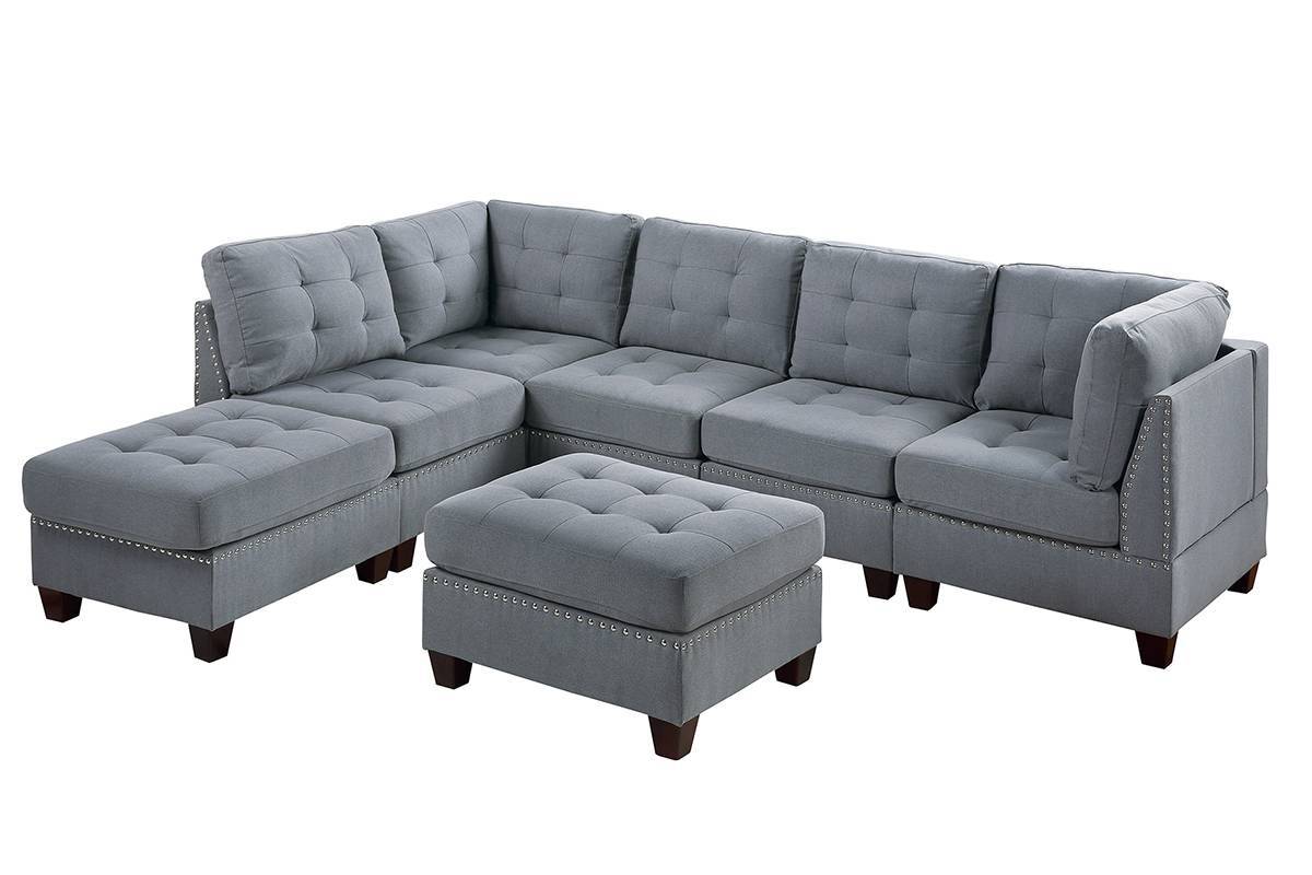 Living Room Furniture Tufted Armless Chair Grey Linen Like Fabric 1Pc Armless Chair Cushion Nail Heads Wooden Legs Grey Primary Living Space Contemporary,Modern Fabric