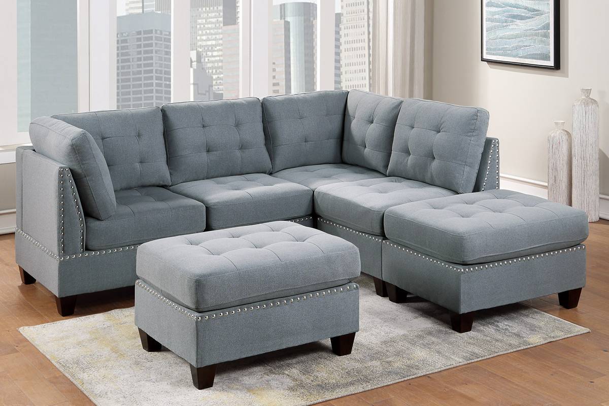 Living Room Furniture Tufted Armless Chair Grey Linen Like Fabric 1Pc Armless Chair Cushion Nail Heads Wooden Legs Grey Primary Living Space Contemporary,Modern Fabric