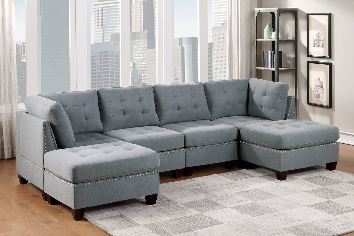 Living Room Furniture Tufted Armless Chair Grey Linen Like Fabric 1Pc Armless Chair Cushion Nail Heads Wooden Legs Grey Primary Living Space Contemporary,Modern Fabric