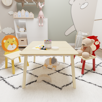 Kids Table And 2 Chairs Set, 3 Pieces Toddler Table And Chair Set, Wooden Activity Play Table Set Lion&Monkey Natural Solid Wood Mdf