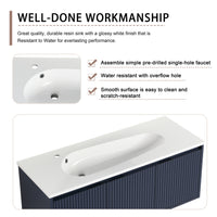 48" Floating Bathroom Vanity With Drop Shaped Resin Sink Navy Blue 3 Bathroom Wall Mounted Modern Plywood