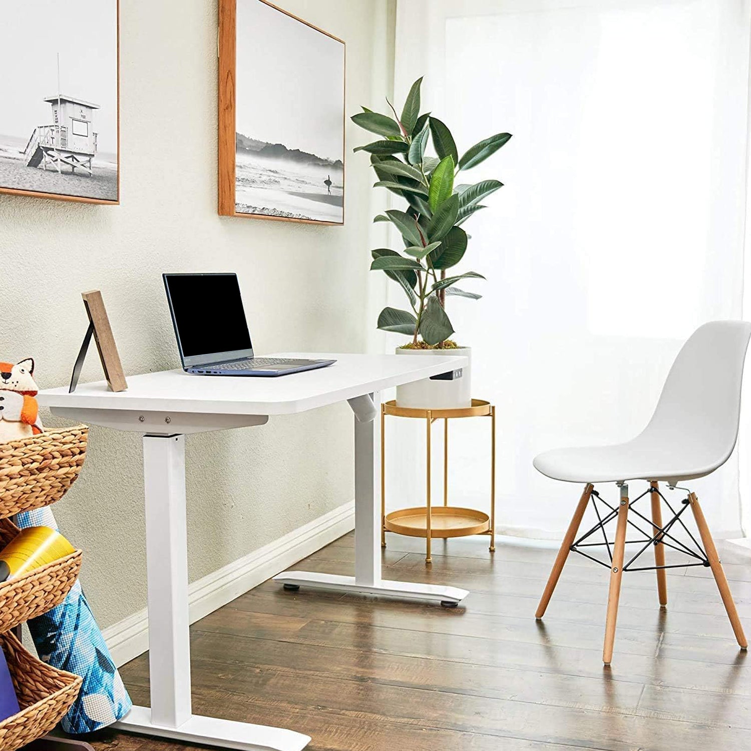 Whole Piece Electric Standing Desk, 48 X 24 Inches Height Adjustable Desk, Sit Stand Desk Home Office Desks White White Particle Board