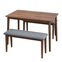 3 Pieces Modern Dining Table Set With 1 Rectangular Table And 2 Benches Fabric Cushion For 4 All Rubber Wood Kitchen Dining Table For Dining Room Kitchen Small Space Walnut Color And Grey Walnut