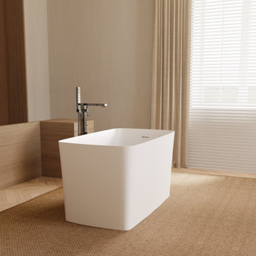 47'' Solid Surface Stone Resin Freestanding Japanese Soaking Bathtub With Built In Seat White Engineered Stone