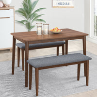 3 Pieces Modern Dining Table Set With 1 Rectangular Table And 2 Benches Fabric Cushion For 4 All Rubber Wood Kitchen Dining Table For Dining Room Kitchen Small Space Walnut Color And Grey Walnut