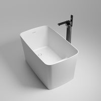 47'' Solid Surface Stone Resin Freestanding Japanese Soaking Bathtub With Built In Seat White Engineered Stone