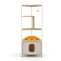 Corner Cat Tower, Cat Tree With Scratching Post, Cat Condo With Feeding Station And Climbing Platforms, Pet Furniture For Indoor Cats White Leg White Light Oak American Design Particle Board