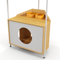 Corner Cat Tower, Cat Tree With Scratching Post, Cat Condo With Feeding Station And Climbing Platforms, Pet Furniture For Indoor Cats White Leg White Light Oak American Design Particle Board