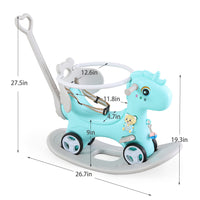 Rocking Horse For Toddlers, Balance Bike Ride On Toys With Push Handle, Backrest And Balance Board For Baby Girl And Boy, Unicorn Kids Riding Birthday Blue Blue Hdpe