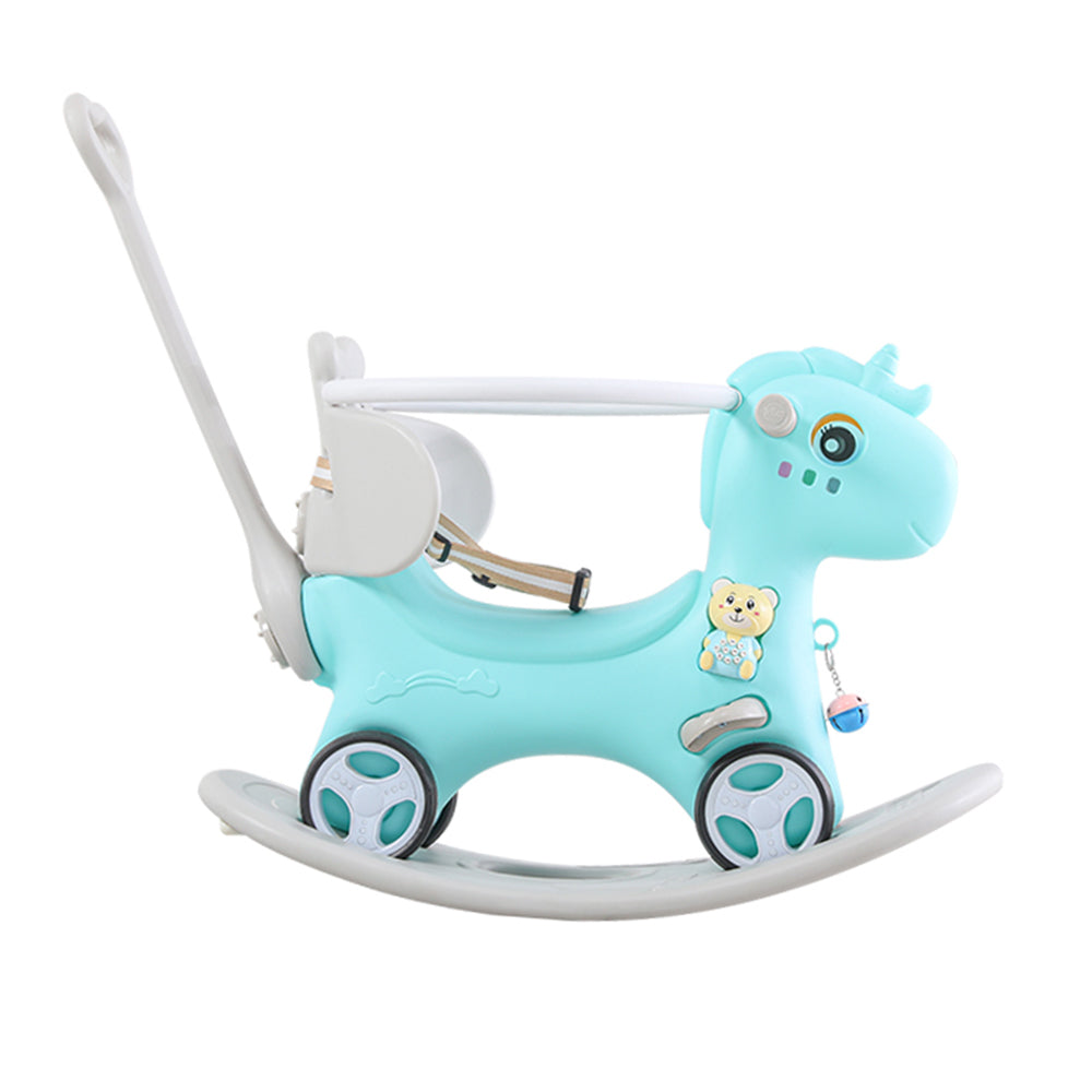 Rocking Horse For Toddlers, Balance Bike Ride On Toys With Push Handle, Backrest And Balance Board For Baby Girl And Boy, Unicorn Kids Riding Birthday Blue Blue Hdpe