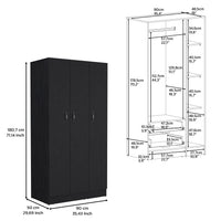 Wardrobe Armoire 71H" With 3 Doors And 2 Inner Drawers, 3 Doors, Black Black Bedroom Modern Pine Particle Board Particle Board