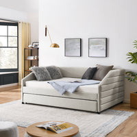 Full Size Daybed With Trundle Upholstered Tufted Sofa Bed, Linen Fabric, Beige 82.5"X58"X34" Box Spring Not Required Full Beige Composite Bedroom Classic,Contemporary,French,Luxury,Modern Linen Linen