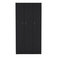 Wardrobe Armoire 71H" With 3 Doors And 2 Inner Drawers, 3 Doors, Black Black Bedroom Modern Pine Particle Board Particle Board