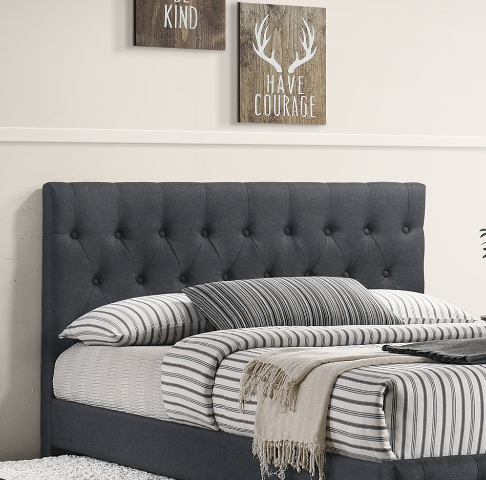 Contemporary Full Size Bed W Trundle Slats Charcoal Burlap Upholstered Button Tufted Headboard Footboard Youth Bedroom Furniture Wooden Slats 1Pc Bed Charcoal Grey Bedroom Contemporary,Modern,Transitional Mdf Particle Board