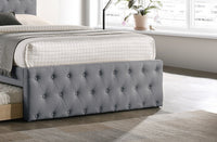 Contemporary Twin Size Bed W Trundle Slats Light Grey Burlap Upholstered Button Tufted Headboard Footboard Youth Bedroom Furniture Wooden Slats 1Pc Bed Light Gray Bedroom Contemporary,Modern,Transitional Mdf Particle Board