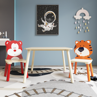 Kids Table And 2 Chairs Set, 3 Pieces Toddler Table And Chair Set, Wooden Activity Play Table Set Bear&Tiger Natural Solid Wood Mdf