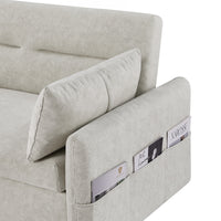 55.1" Pull Out Sleep Sofa Bed Loveseats Sofa Couch With Adjsutable Backrest, Storage Pockets, 2 Soft Pillows, Usb Ports For Living Room, Bedroom, Apartment, Office, Beige Old Sku: Wf315689Aaa Beige