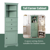 Green Triangle Tall Cabinet With 3 Drawers And Adjustable Shelves For Bathroom, Kitchen Or Living Room, Mdf Board With Painted Finish Green Mdf