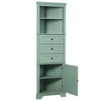 Green Triangle Tall Cabinet With 3 Drawers And Adjustable Shelves For Bathroom, Kitchen Or Living Room, Mdf Board With Painted Finish Green Mdf