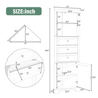 White Triangle Tall Cabinet With 3 Drawers And Adjustable Shelves For Bathroom, Kitchen Or Living Room, Mdf Board With Painted Finish White Mdf