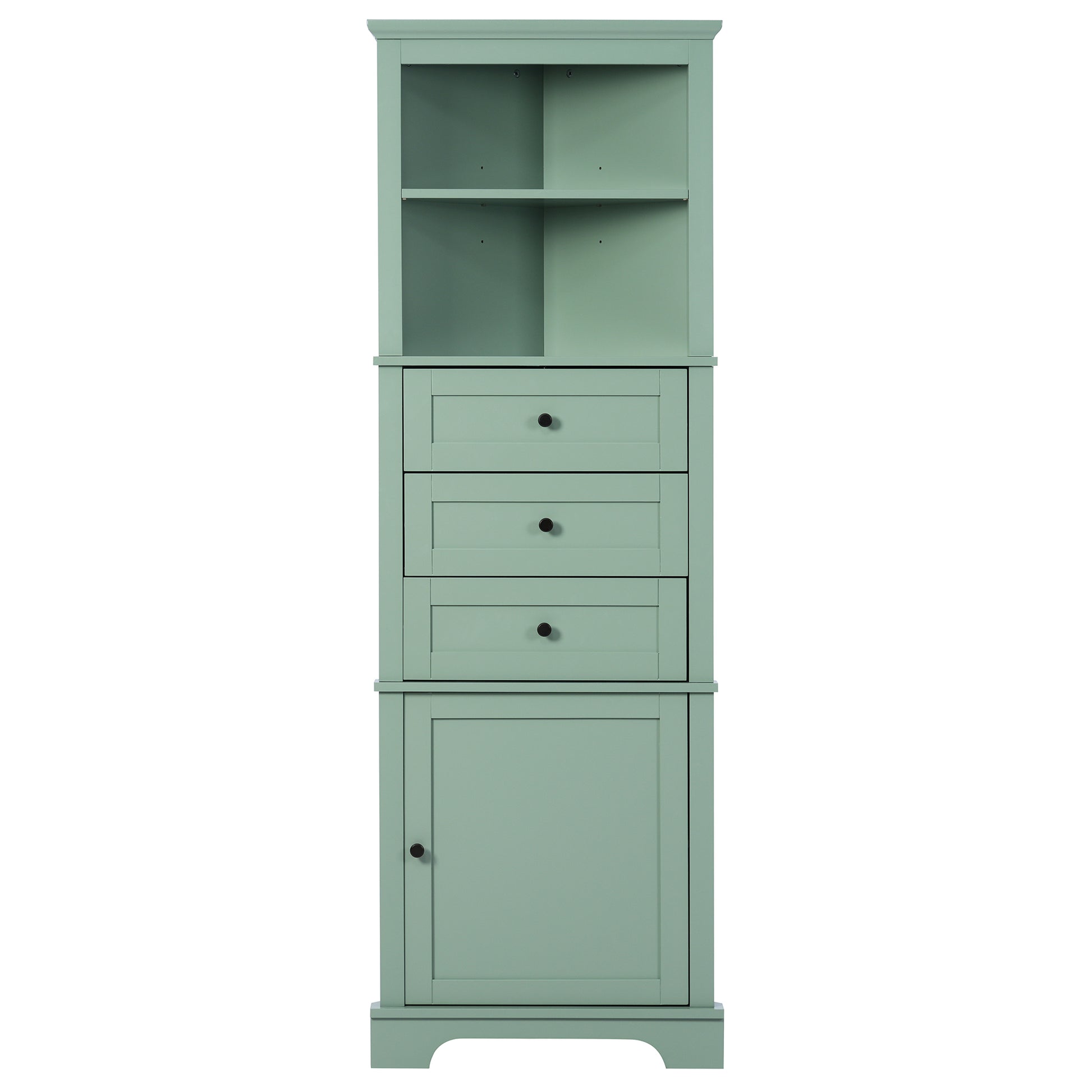 Green Triangle Tall Cabinet With 3 Drawers And Adjustable Shelves For Bathroom, Kitchen Or Living Room, Mdf Board With Painted Finish Green Mdf