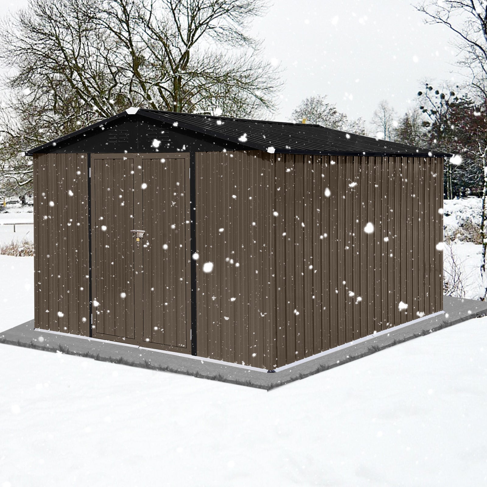 Metal Garden Sheds 10Ft 8Ft Outdoor Brown Black Brown Metal