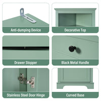 Green Triangle Tall Cabinet With 3 Drawers And Adjustable Shelves For Bathroom, Kitchen Or Living Room, Mdf Board With Painted Finish Green Mdf