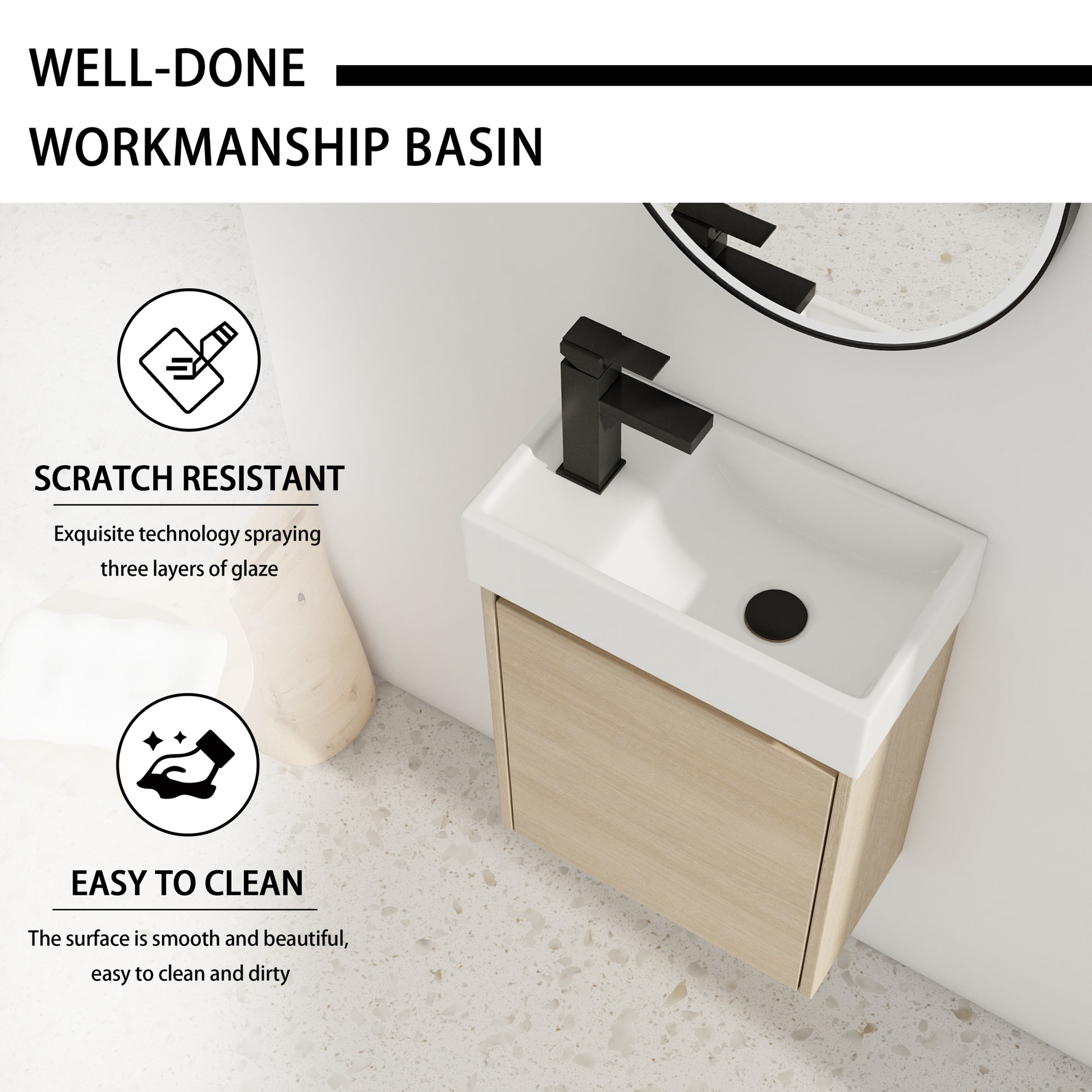 16 Inch Floating Bathroom Vanity With Single Sink,Soft Closing Doors, Suitable For Small Bathrooms Bvc03318Plo Plain Light Oak Plywood